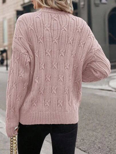 SHEIN LUNE 秋冬麻花针织落肩毛衣