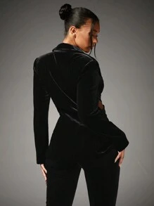 SHEIN BAE Bộ đồ Nhung Nhung Tuyệt đẹp Rỗng Eo Ngày Đêm Buổi tiệc Áo vest - màu đen - Xem 2