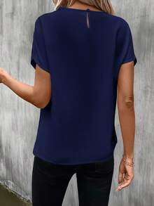 SHEIN LUNE 拼接水溶蕾絲蝙蝠袖襯衫 - 藏蓝色 - 查看 2