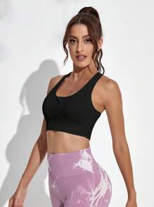 Easithlete Áo lót thể thao Nữ Dây kéo màu trơn - màu đen - Xem 4
