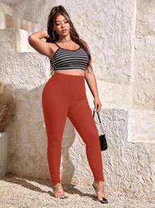 SHEIN Essnce Plus Solid High Waist Leggings - Rust Brown - View 5