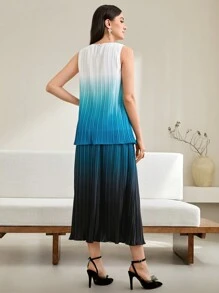 Modelyn Ombre Pleated Tank Top & Skirt Without Belt - Multicolor - View 2