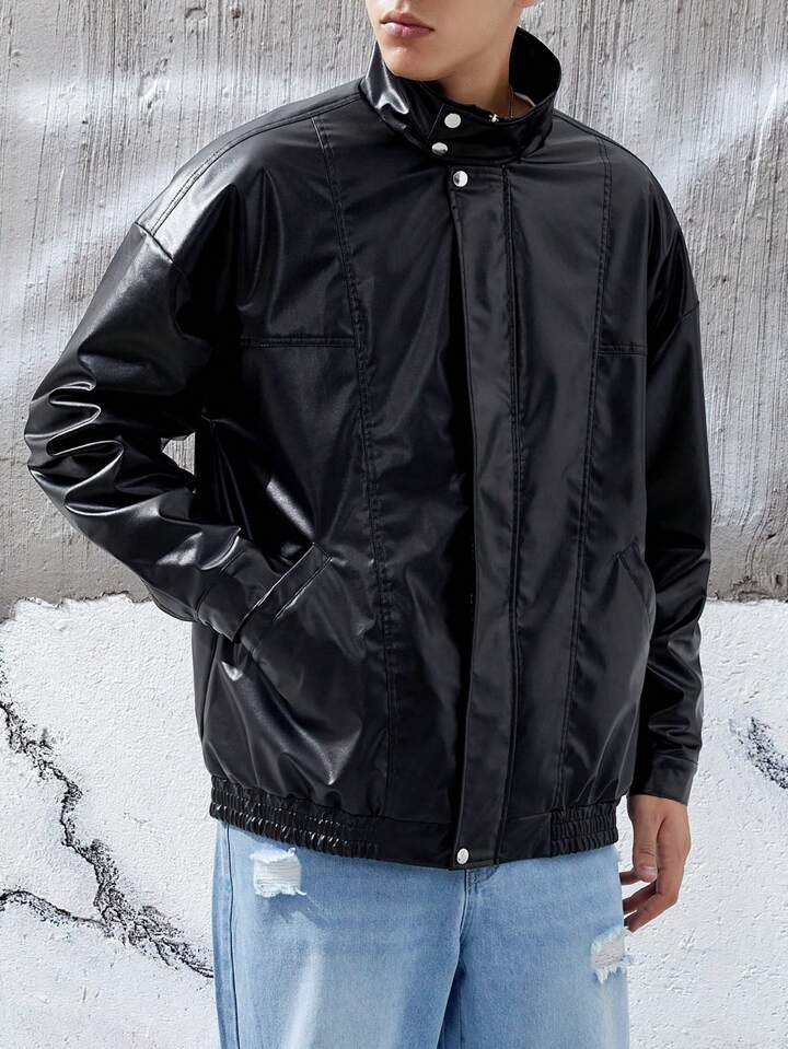 Manfinity EMRG ジップアップ レザージャケット メンズオーバー