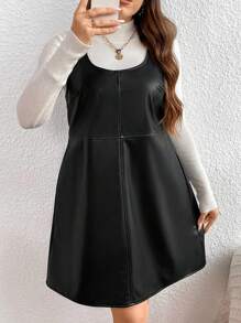 SHEIN LUNE Đầm da PU không tay cỡ lớn không có áo phông - màu đen - Xem 5