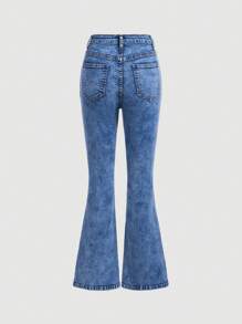 SHEIN 青少年女孩牛仔喇叭褲 - 中等水洗藍 - 查看 2