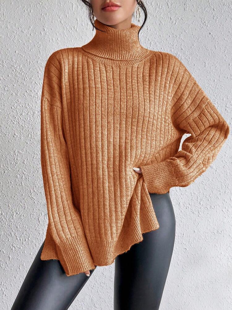 SHEIN Essnce Áo cao cổ Thả vai Viền chia cắt Áo len - Màu Tím - Xem 7