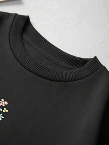 SHEIN LUNE Plus Elephant & Floral Print Thermal Lined Sweatshirt - Black - View 3