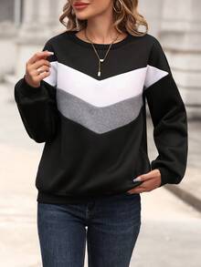 SHEIN LUNE Colorblock Drop Shoulder Sweatshirt - Black - View 3