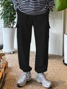 DAZY Men Flap Pocket Side Drawstring Waist Sweatpants - Grey - View 5