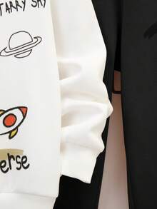 SHEIN 男大童宇航員和字母圖案套頭衫&腰部抽繩衛褲 - 黑色 - 查看 7