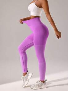 Easithlete Wide Waistband Sports Leggings - Purple - View 3