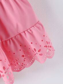 SHEIN Chica Joven Vestido con abertura láser ribete con fruncido - Rosa - Ver 3