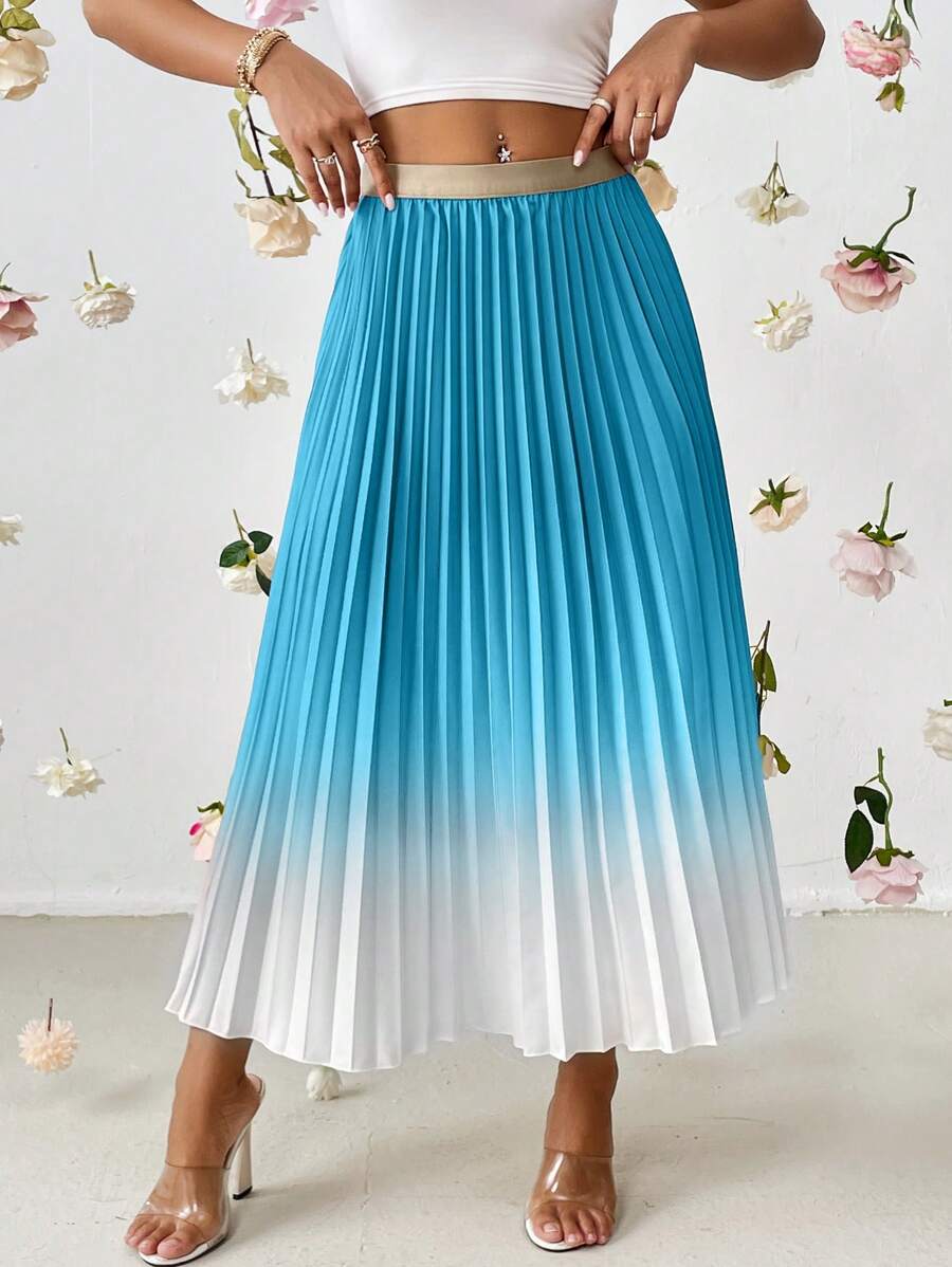 SHEIN Privé 漸層百褶半身裙 - 藍色 - 查看 1