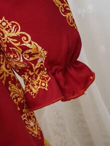 Baby Girl Mandala Print Flounce Sleeve Ruffle Hem Dress - Multicolor - View 4