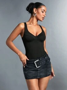 SHEIN BAE Body tank unicolor bustier - Negro - Ver 3