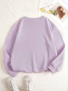 SHEIN EZwear Ngỗng & Đồ họa Chữ cái Lót nhiệt Áo nỉ - Màu tím hoa cà - Xem 2