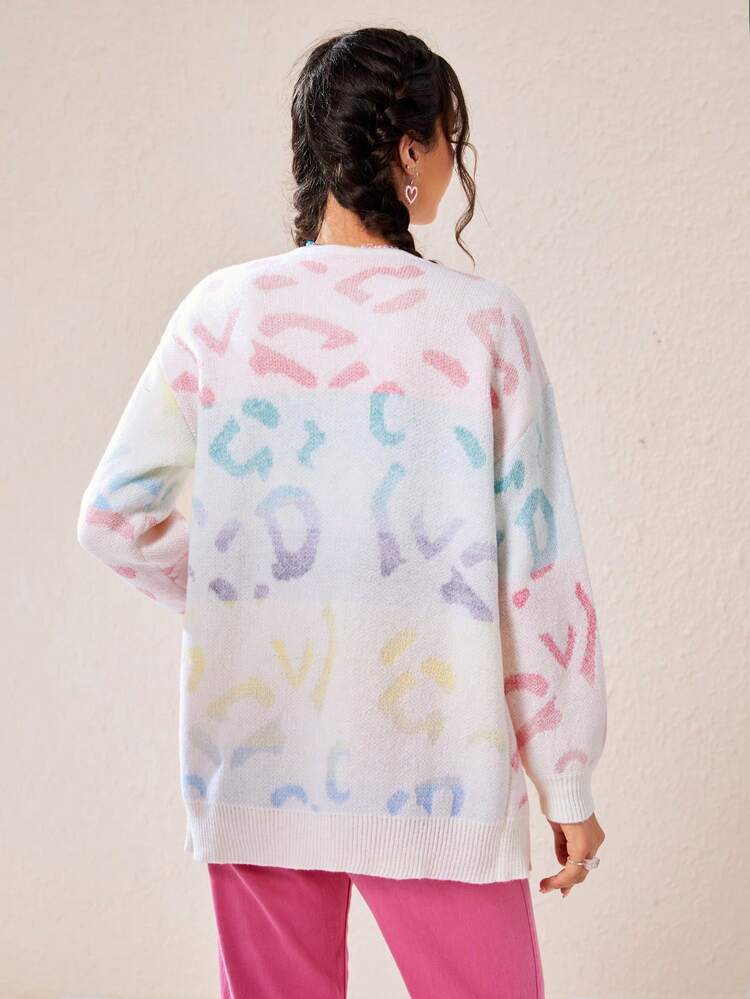Graphic Pattern Drop Shoulder Cardigan