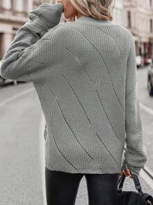 SHEIN Clasi Chất rắn Bọc Nút ven tay cánh Áo len Mở - Xám - Xem 2