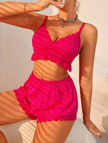 SHEIN Women Sexy Lingerie Kontras Lace Fantasi-Elegan - Hot Pink - View 3