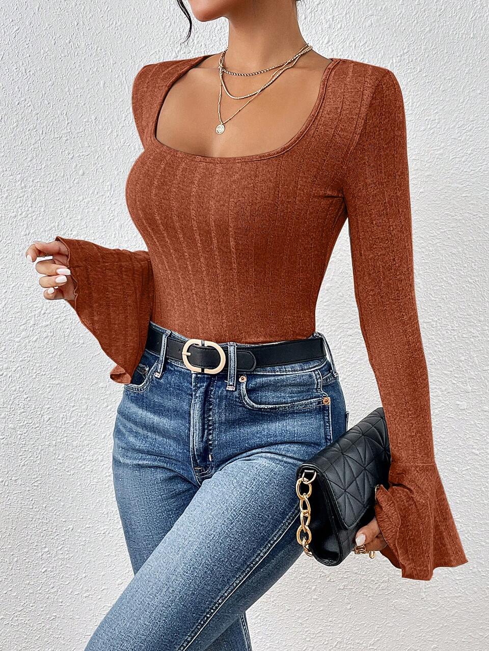 Square Neck Flare Sleeve Tee