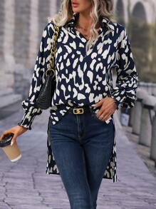 SHEIN LUNE Camisa con estampado bajo irregular - Multicolor - Ver 3