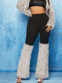 SHEIN SXY Pantalones acampanados de dos tonos de peluche panel - Multicolor - Ver 1