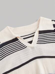 SHEIN MOD Plus Striped Pattern Drop Shoulder Sweater - Multicolor - View 4