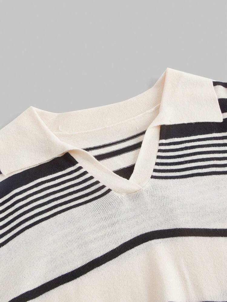Plus Striped Pattern Drop Shoulder Sweater