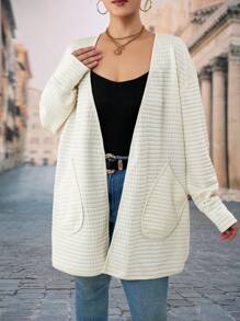 SHEIN Unity 大碼雙口袋落肩袖開門襟外套 - 杏色 - 查看 6