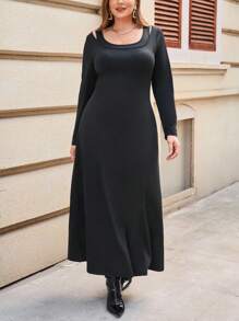 SHEIN Essnce Plus Cut Out Scoop Neck Dress - Black - View 1