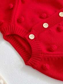 Em bé Cô gái Đỏ  Dệt kim Áo len Mở Với Pom Poms , Cho mùa xuân Và Mùa thu - Đỏ - Xem 3