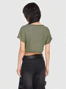 ROMWE Grunge Punk Strick Crop Top mit Buchstabe Muster - Verschiedenfarbig - Übersicht 3