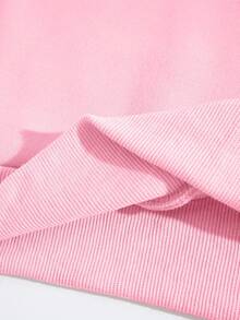SHEIN EZwear Sudadera con capucha térmica con cordón y gráfico de motocicleta y letras, talla grande - Rosa - Ver 4