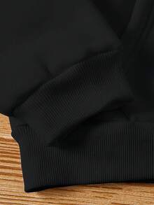 SHEIN LUNE Capucha con estampado de slogan con bolsillo de canguro con cordón con forro térmico - Negro - Ver 5