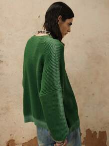 男士落肩袖超大毛衣 - 綠色 - 查看 3