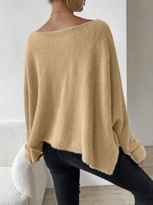 SHEIN Unity Cổ thuyền tay cánh Áo len - Màu Khaki - Xem 2