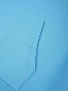 Manfinity Homme 男士字母圖案袋鼠口袋抽繩連帽衫 - 藍色 - 查看 8