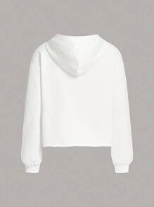 SHEIN ICON 星星刺繡落肩袖抽繩連帽衫 - 白色 - 查看 2