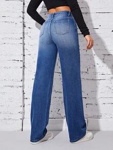 SHEIN Privé Zipper Fly Straight Leg Jeans - Light Wash - View 2