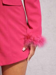 SHEIN BAE Vestido blazer de peluche puño con botón - Rosa Fucsia - Ver 3