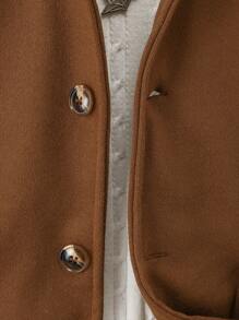 SHEIN Pardesiu Tween Boy cu buzunar dublu, cu glugă, fără pulover - Kaki - Vizualizare 3