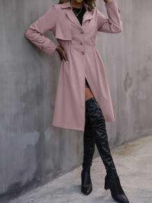 SHEIN Frenchy 西裝領彈性腰帶風衣外套 - 淺粉色 - 查看 5