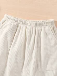 SHEIN Set de 2 bucăți/set pentru fete adolescente, jachetă și fustă din velur țesut, pentru toamnă - Caisă - Vizualizare 6