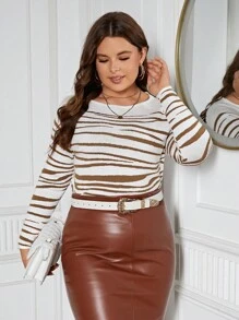 SHEIN Clasi 大碼條紋圖案套頭毛衣 - 彩色 - 查看 5