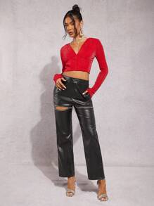 SHEIN BAE 1pc Solid V Neck Crop Top