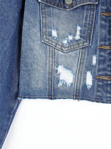 Thiếu niên cô gái Rách Raw Hem Áo khoác denim - Rửa trung bình - Xem 5