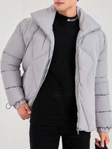 RueChic Men Zip Up Puffer Coat - Beige - View 5