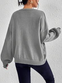SHEIN Essnce V Neck Drop Shoulder Sweater - Grey - View 2