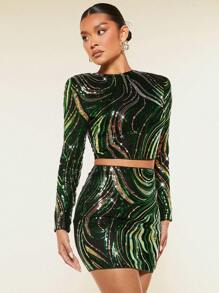 SHEIN BAE Giáng sinh Mùa vụ Kim sa Áo - màu đen - Xem 5