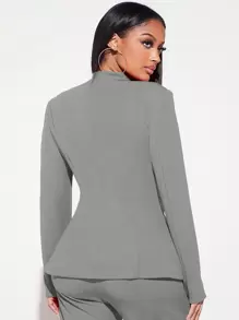 SHEIN SXY 青果領單釦西裝外套 - 灰色 - 查看 2